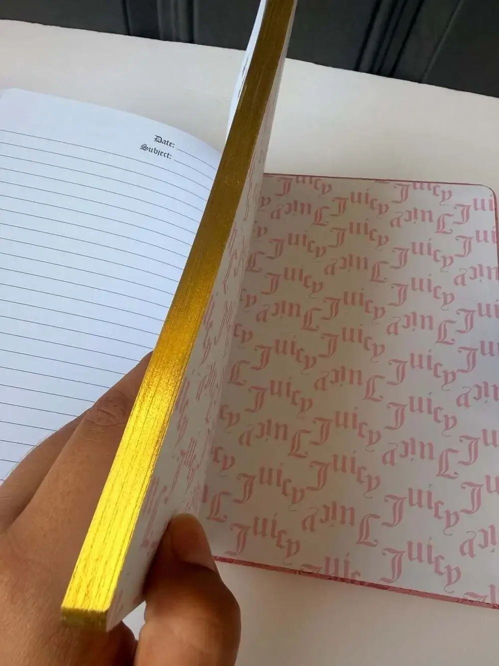 NWT Juicy Couture pink and black journal with diamond-topped pen. GOLD